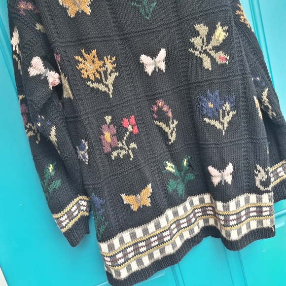 Vintage Sweater Oversized Quilt Blanket Patchwork Pattern Butterfly Retro 80s - Picture 9 of 13